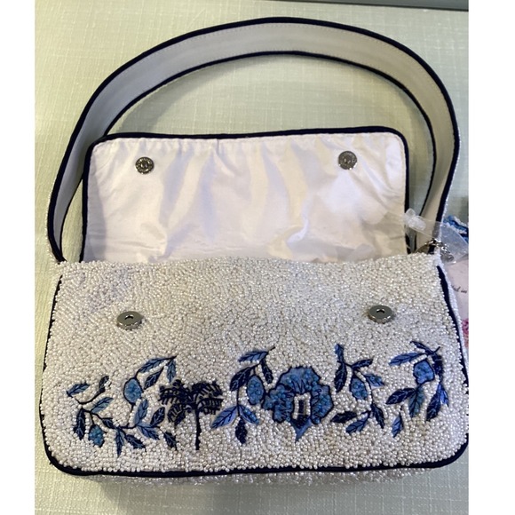 Tik Tok Viral Beaded Bag Purse TJ Maxx - Blue White Palm Trees + Charm NWT - Picture 6 of 7